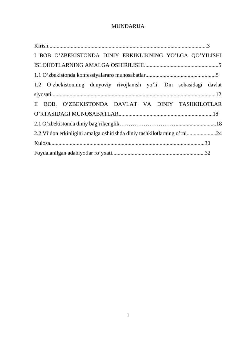 O'zbekistonda Diniy Erkinlikning Yo'lga Qo'yilishi Islohotlarning Amalga Oshirilishi