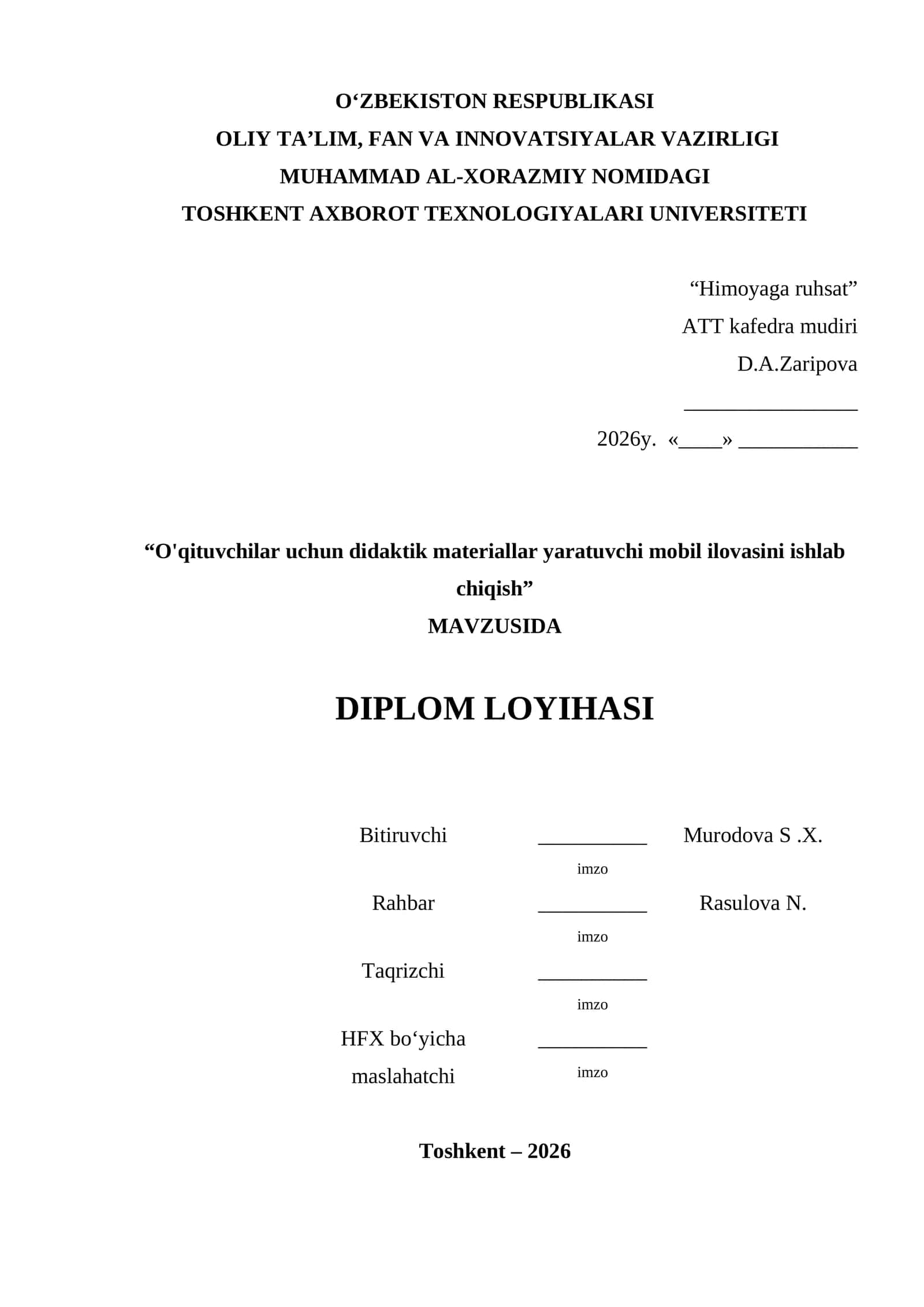 O'qituvchilar uchun didaktik materiallar yaratuvchi mobil ilovasini ishlab chiqish