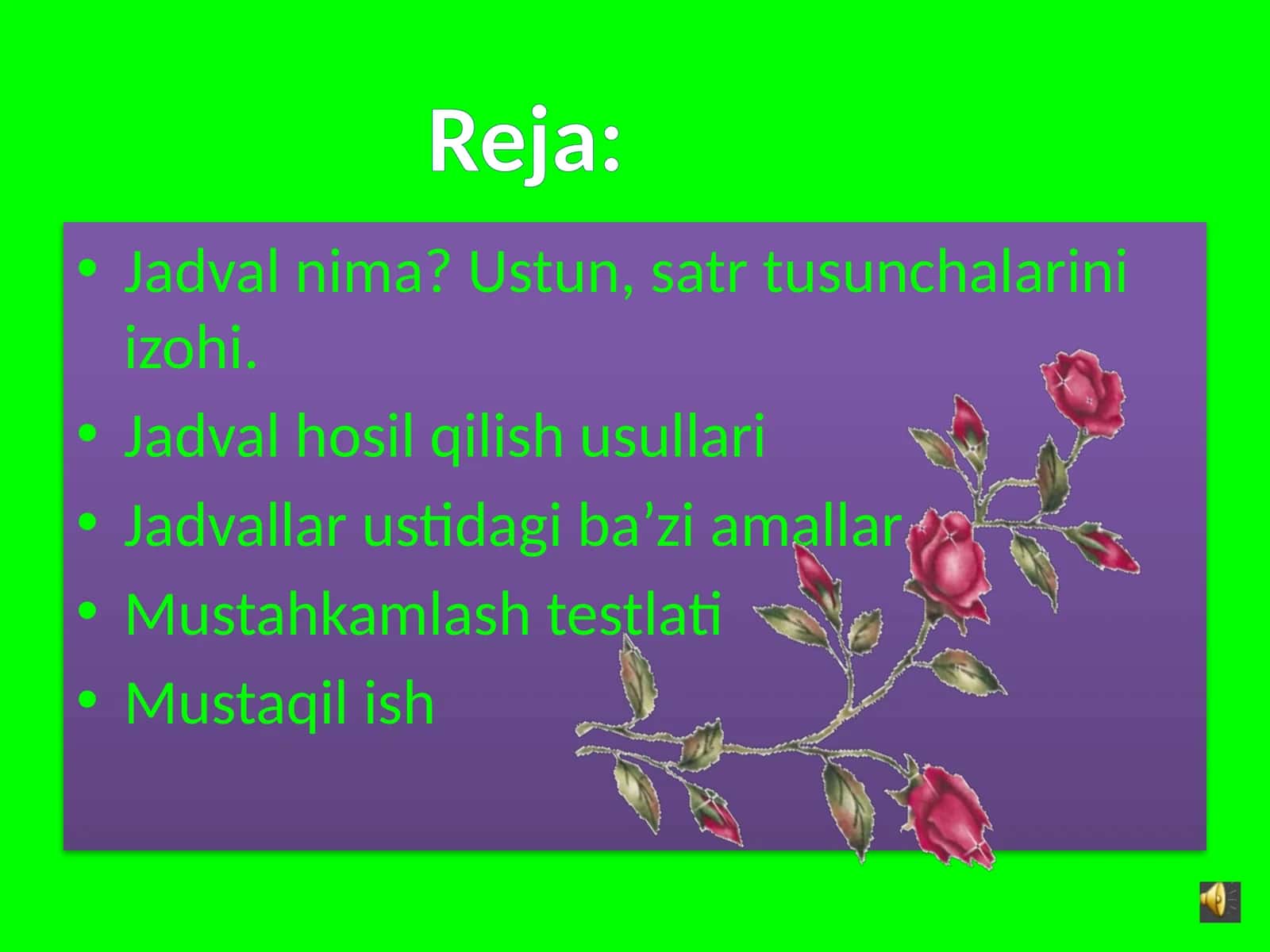 Jadval hosil qilish usullari