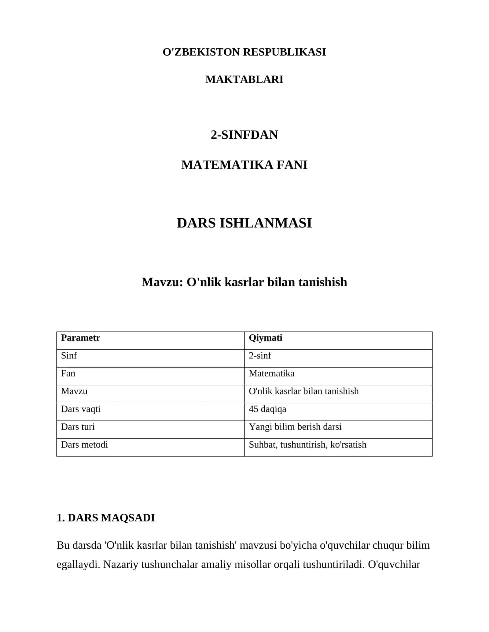 O'nlik kasrlar bilan tanishish