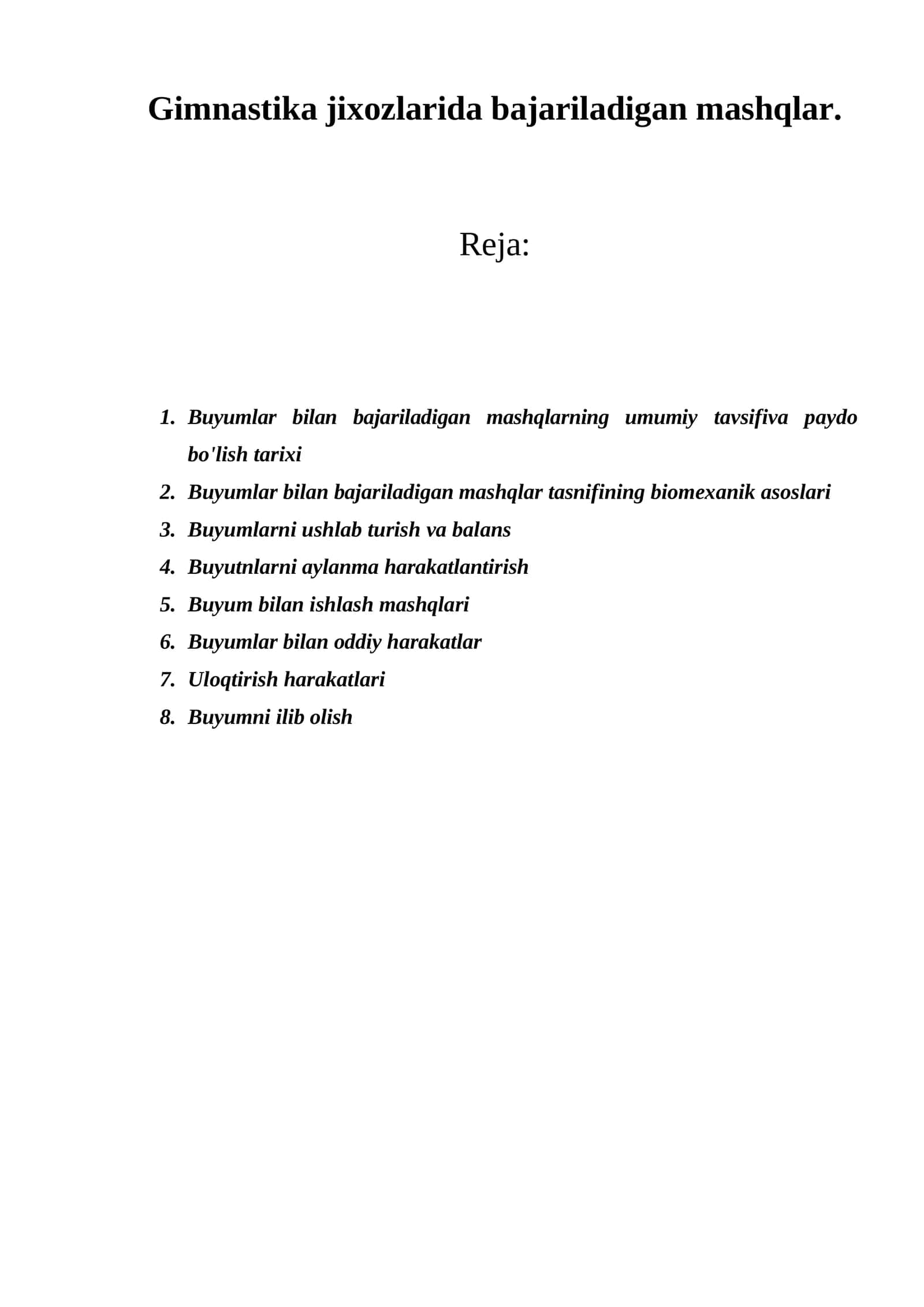 Buyumlar bilan bajariladigan mashqlar