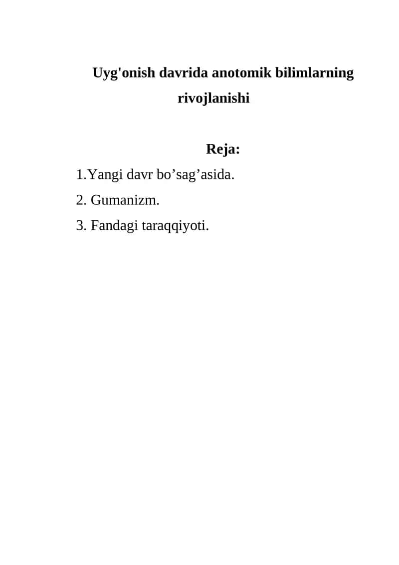 Uyg'onish davrida anotomik bilimlarning rivojlanishi