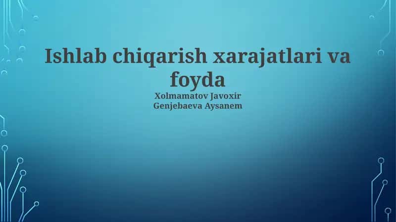 Ishlab Chiqarish Xarajatlari va Foyda