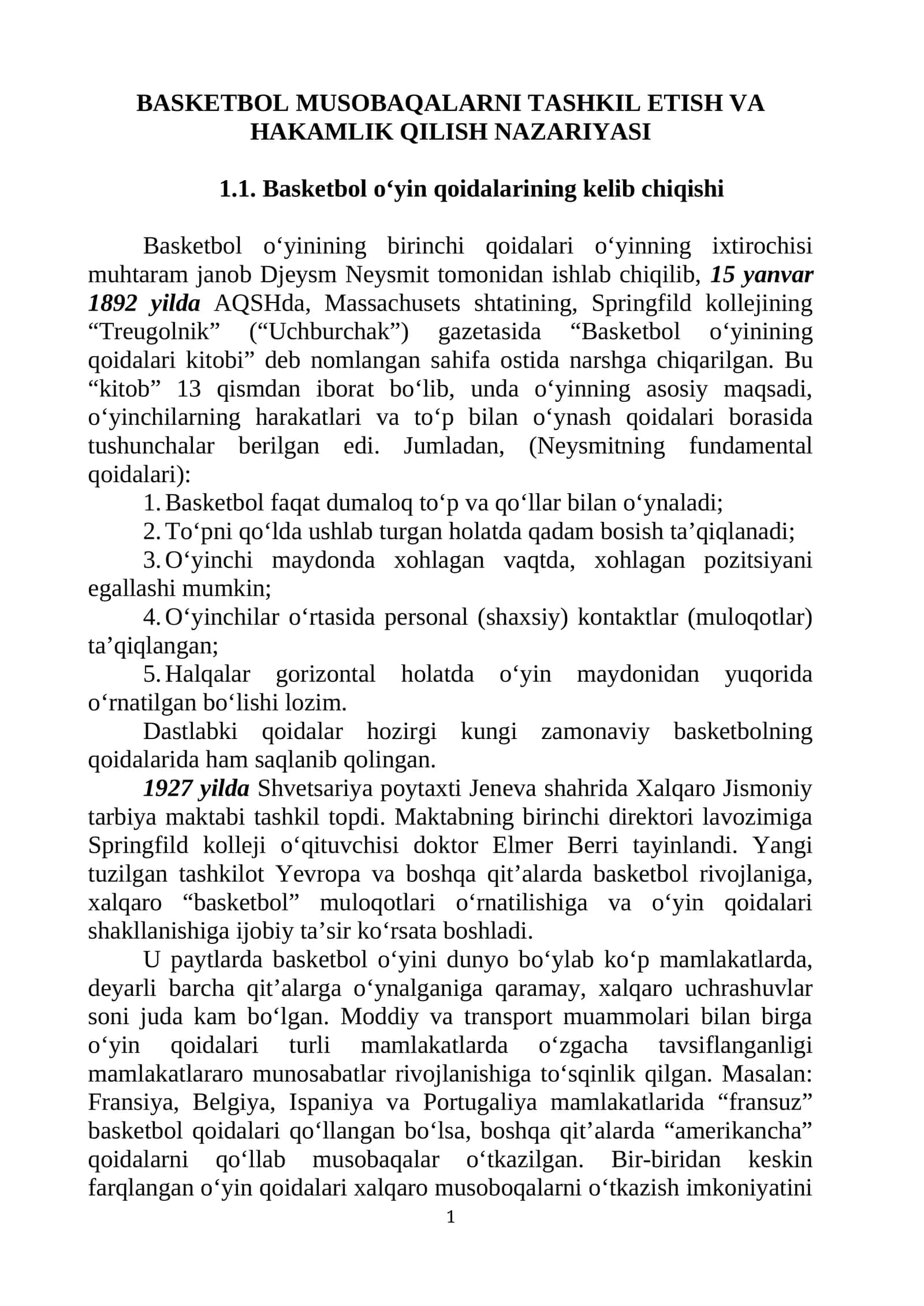 Basketbol Musobaqalarni Tashkil Etish va Hakamlik Qilish Nazariyasi