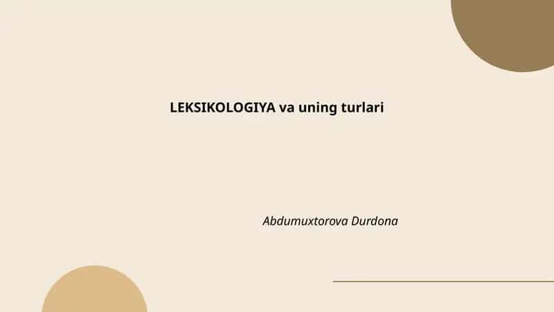 LEKSIKOLOGIYA va uning turlari