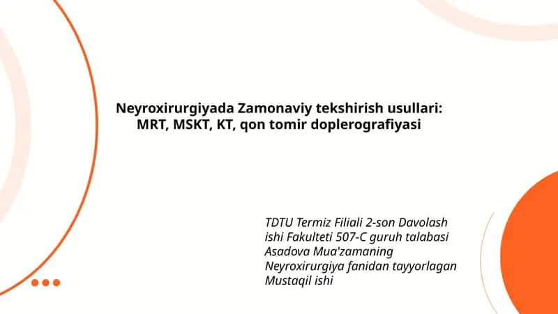 Neyroxirurgiyada Zamonaviy tekshirish usullari