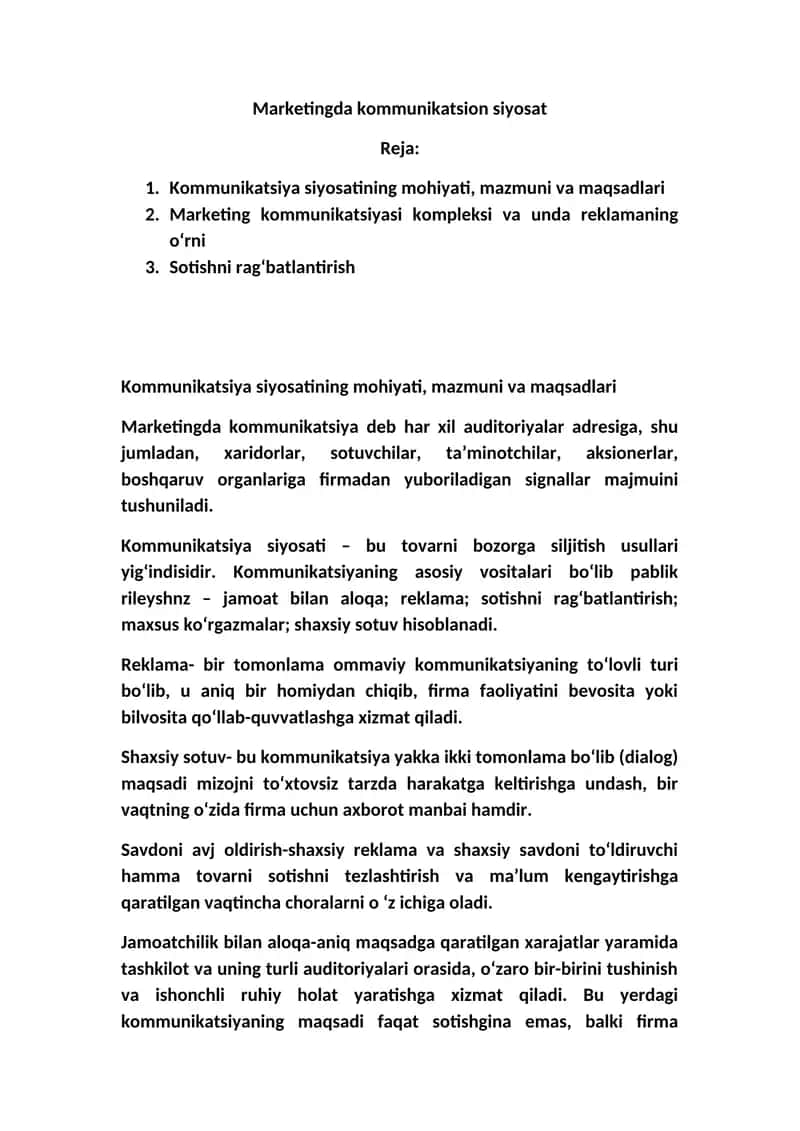 Marketingda kommunikatsion siyosat