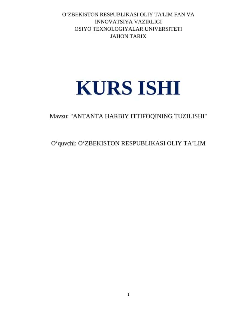 "ANTANTA HARBIY ITTIFOQINING TUZILISHI"