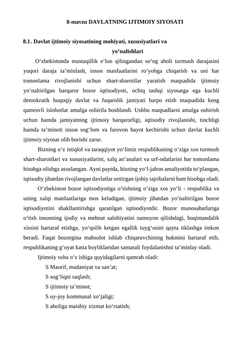 Davlatning Ijtimoiy Siyosati