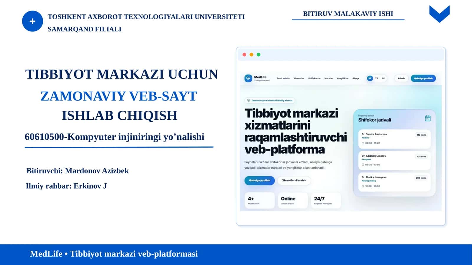 Tibbiyot Markazi Uchun Zamonaviy Veb-sayt Ishlab Chiqish