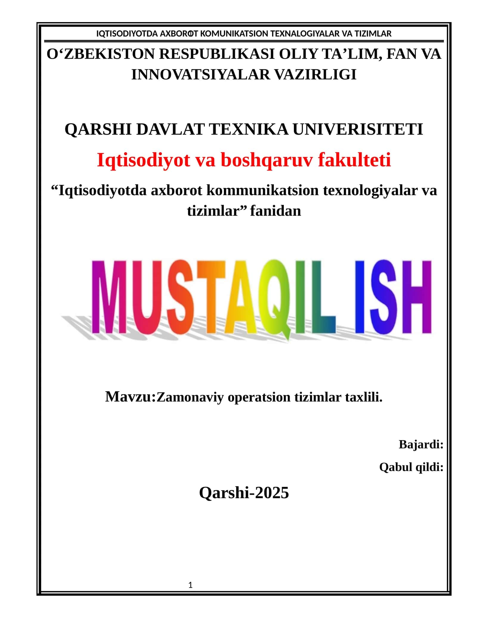 Zamonaviy operatsion tizimlar taxlili
