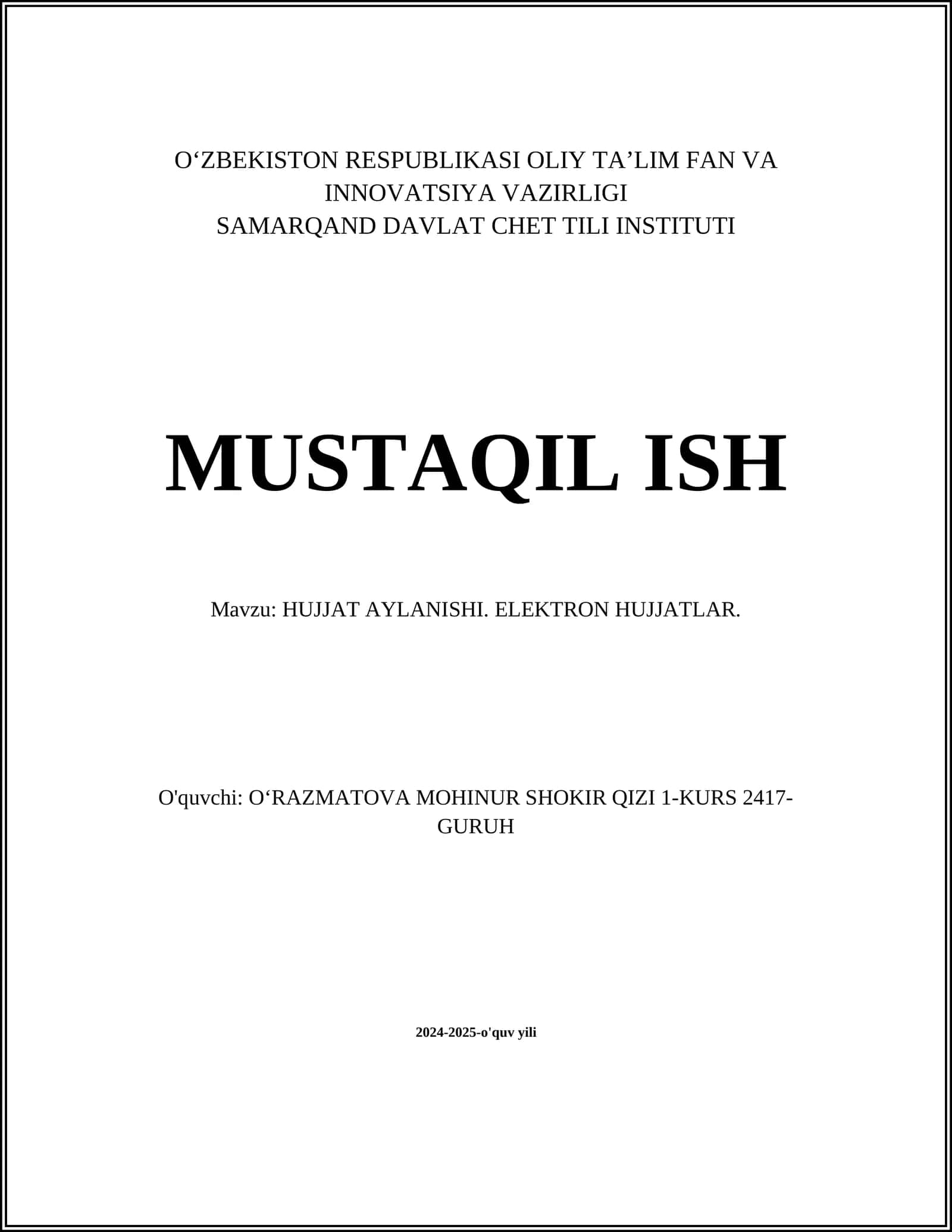 HUJJAT AYLANISHI. ELEKTRON HUJJATLAR