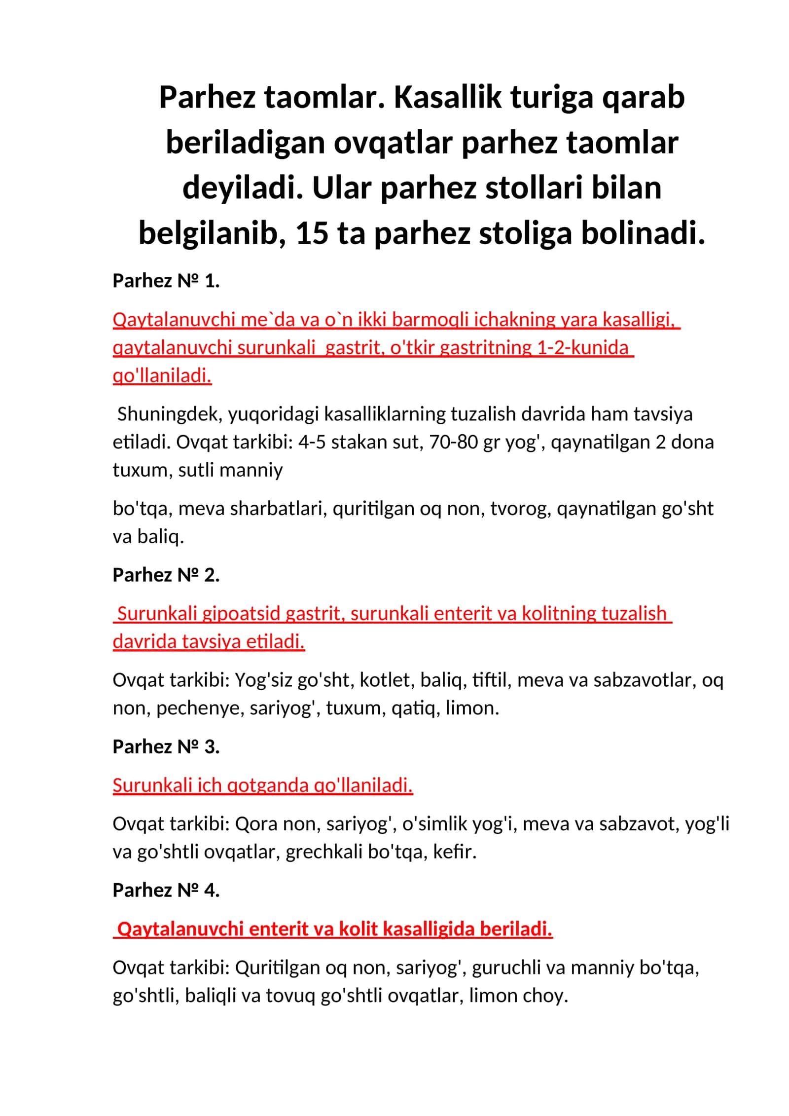 Parhez taomlar