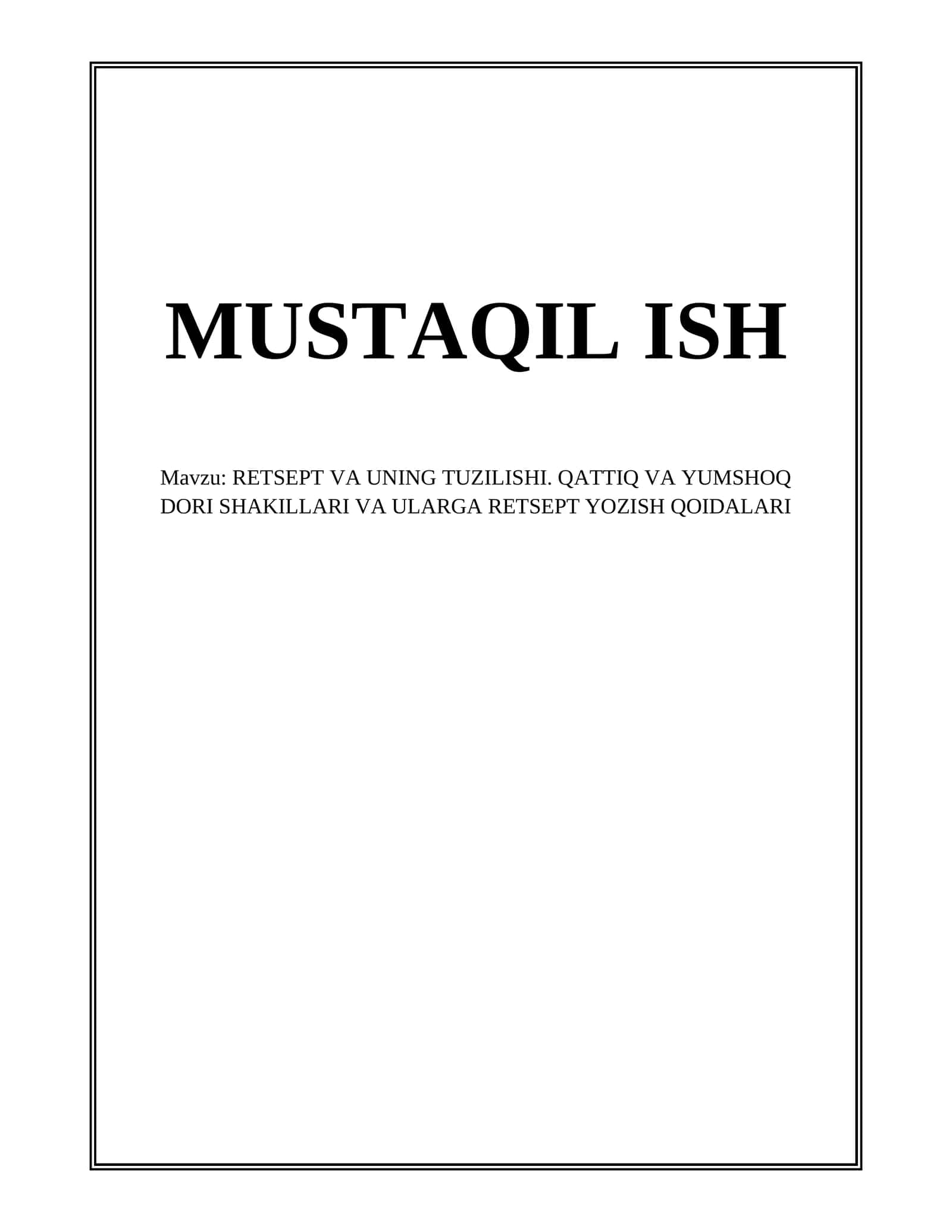 RETSEPT VA UNING TUZILISHI