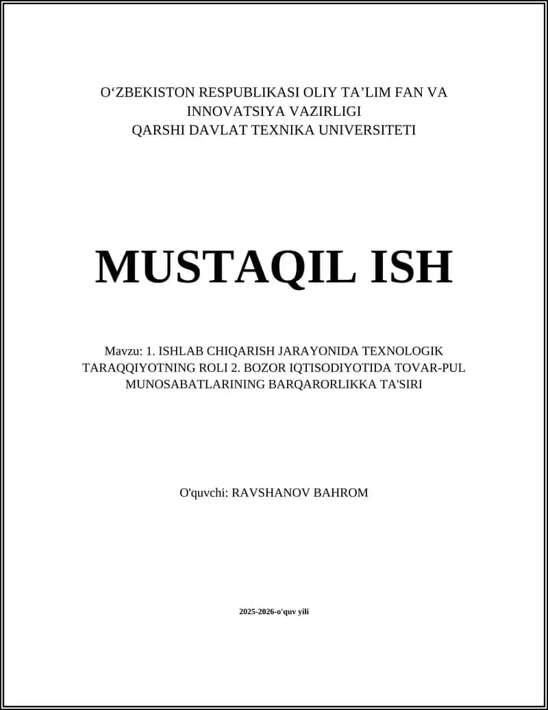 Ishlab chiqarishda avtomatlashtirish va texnologik taraqqiyotning mehnat unumdorligiga ta'siri