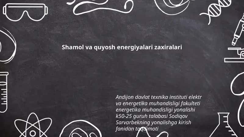 Shamol va quyosh energiyalari zaxiralari