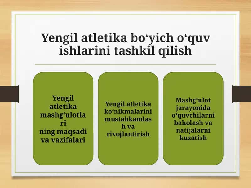 Yengil atletika bo‘yich o‘quv ishlarini tashkil qilish