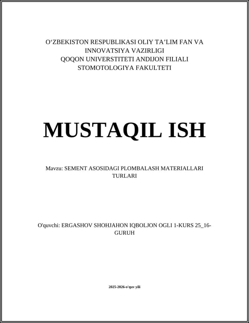SEMENT ASOSIDAGI PLOMBALASH MATERIALLARI TURLARI