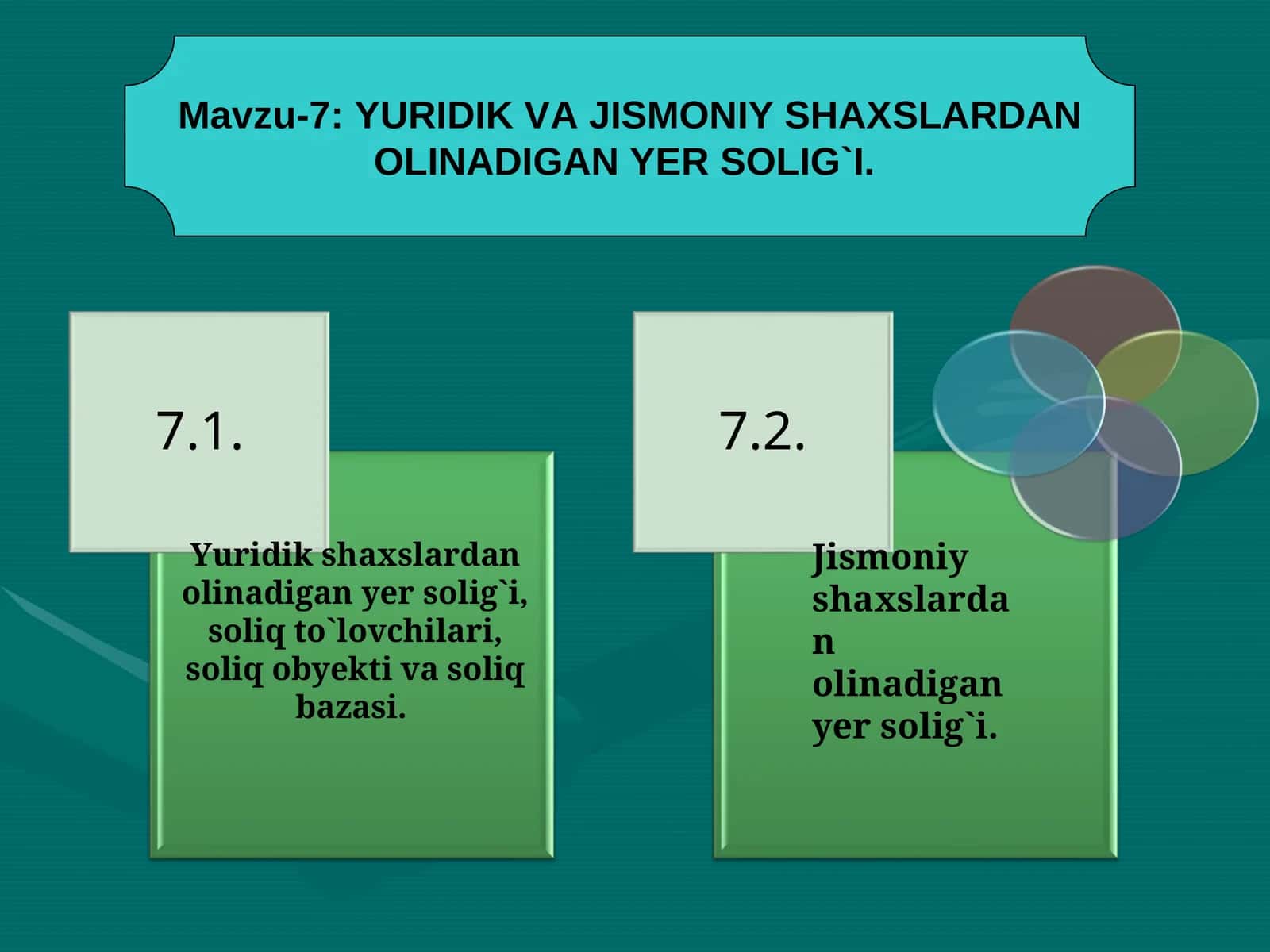 YURIDIK VA JISMONIY SHAXSLARDAN OLINADIGAN YER SOLIG`I