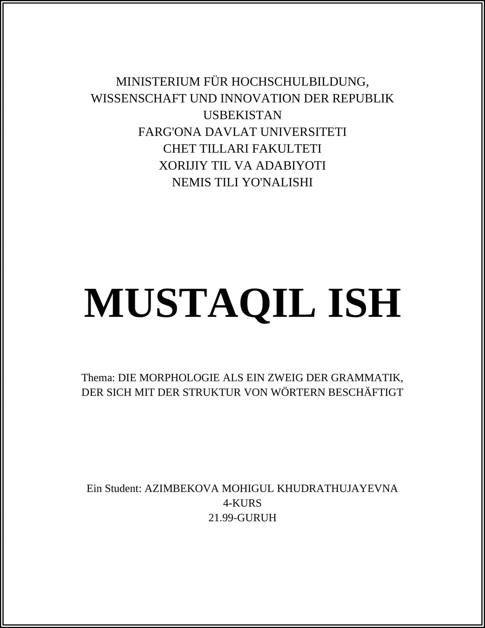 DIE MORPHOLOGIE ALS EIN ZWEIG DER GRAMMATIK