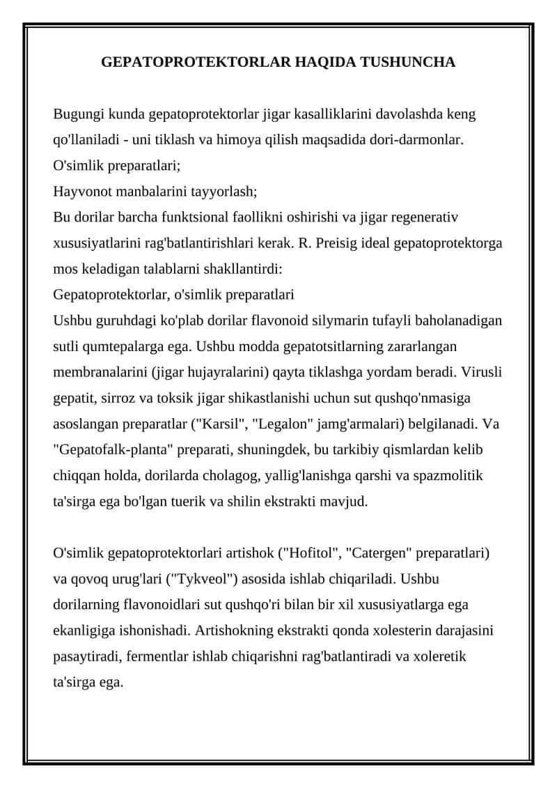 GEPATOPROTEKTORLAR HAQIDA TUSHUNCHA