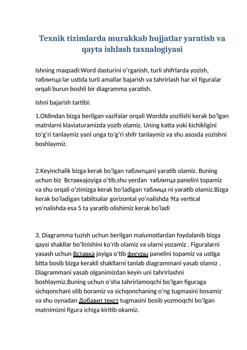 axborot texnologiyalari fanidan amaliy ish ikkinchi varogʻi