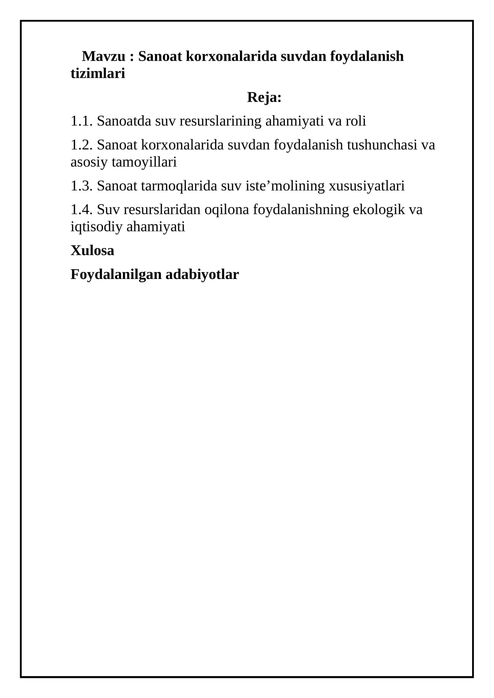 Sanoat korxonalarida suvdan foydalanish tizimlari