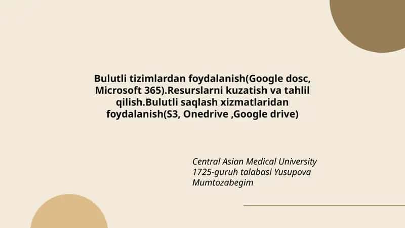 Central Asian Medical University 1725-guruh talabasi Yusupova Mumtozabegim