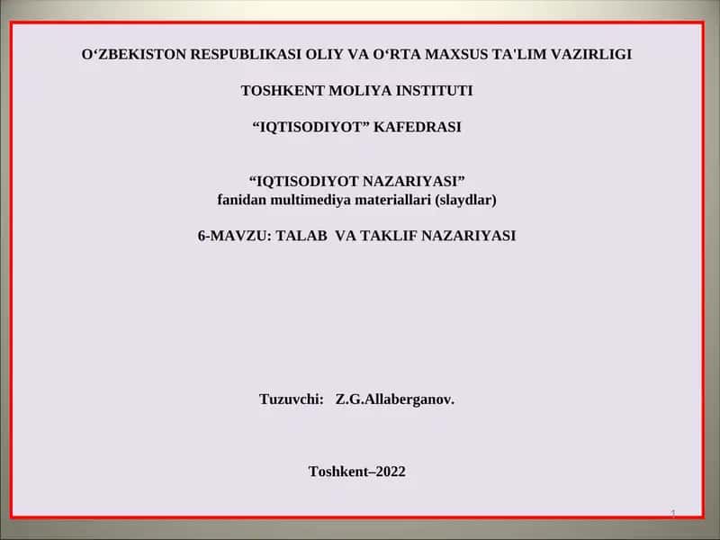 TALAB VA TAKLIF NAZARIYASI