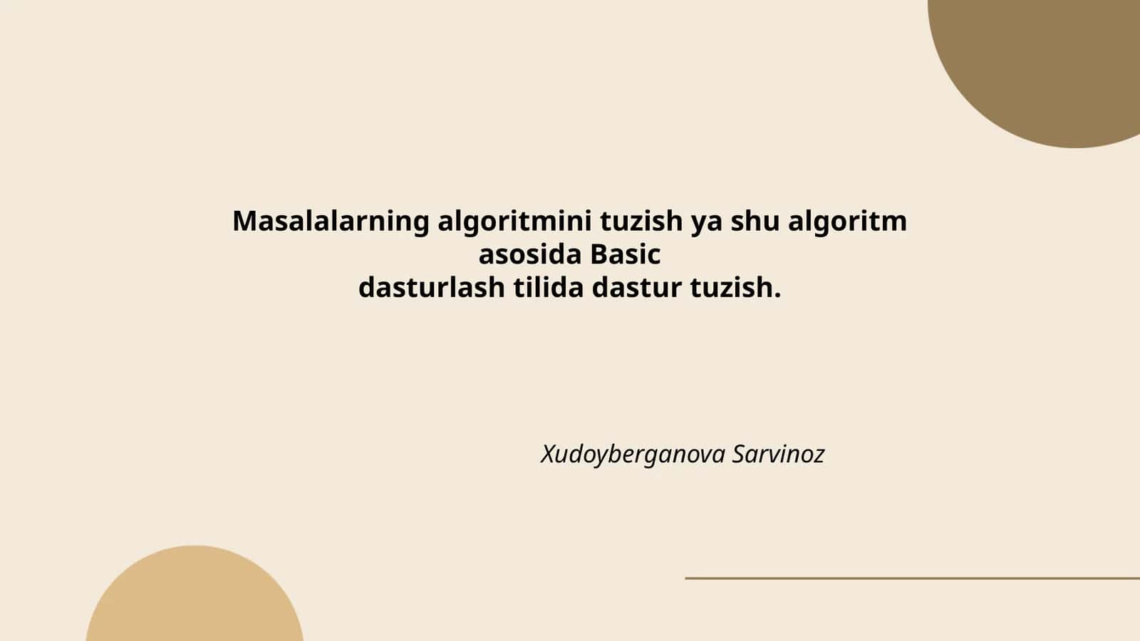 Hisoblash masalalari algoritmini tuzish