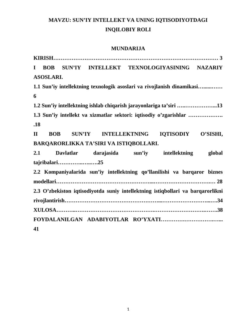 Sun’iy intellekt va uning iqtisodiyotdagi inqilobiy roli