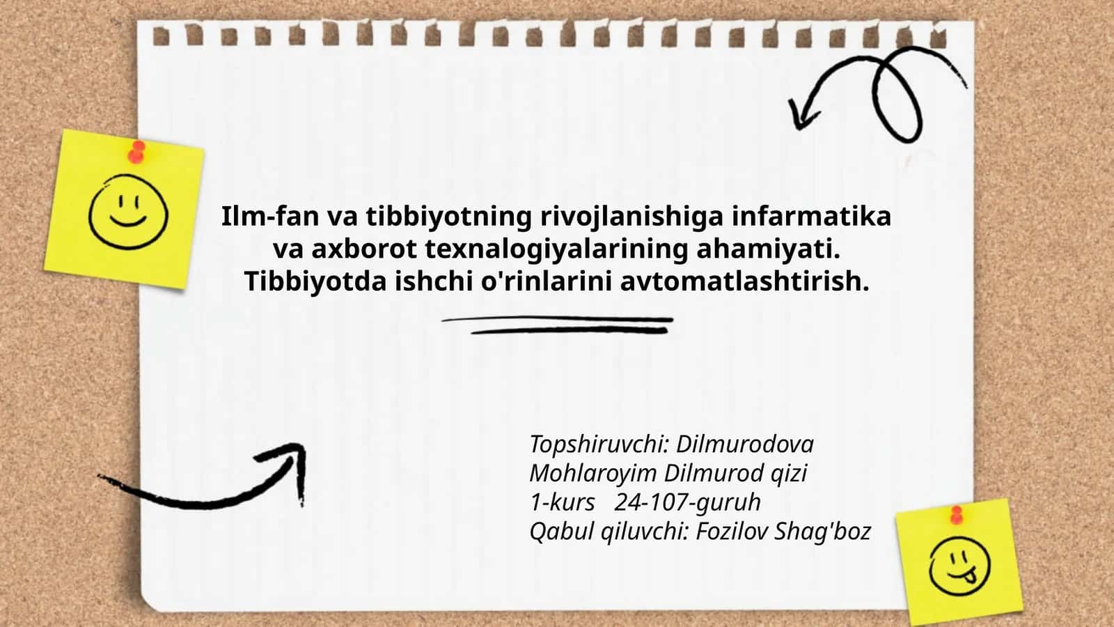 Tibbiyotda ishchi o'rinlarini avtomatlashtirish