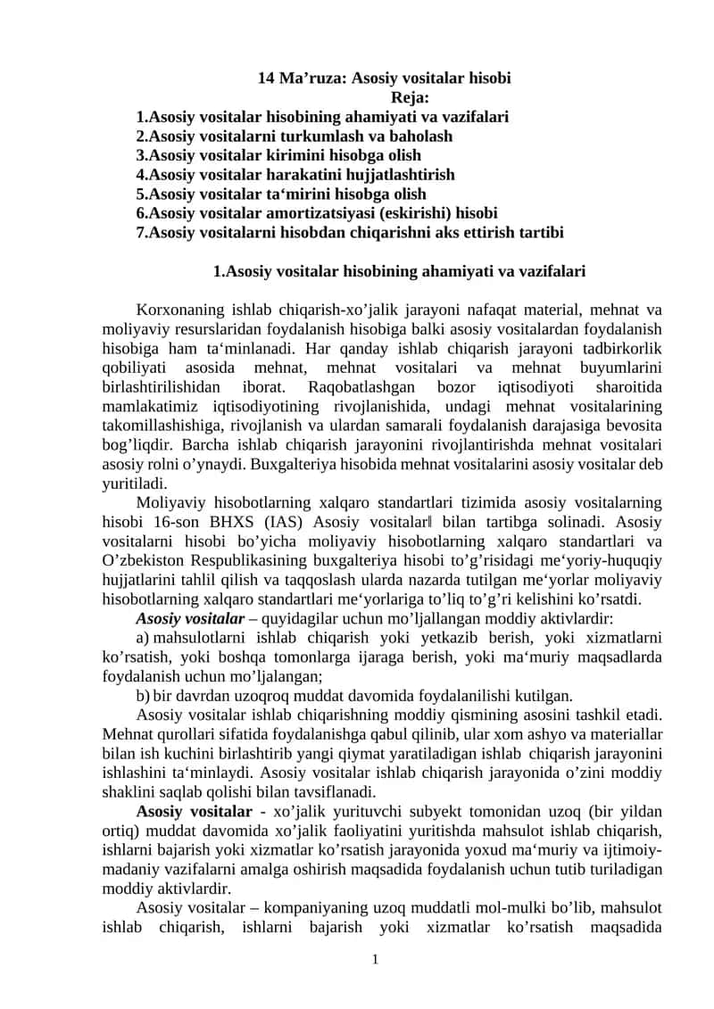 Asosiy vositalar hisobi