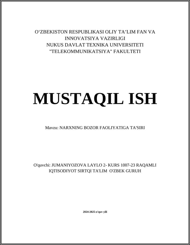 NARXNING BOZOR FAOLIYATIGA TA'SIRI