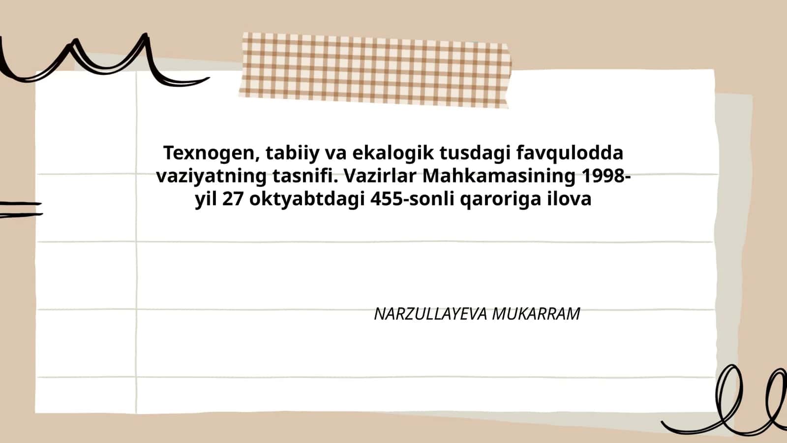 Texnogen, tabiiy va ekalogik tusdagi favqulodda vaziyatning tasnifi