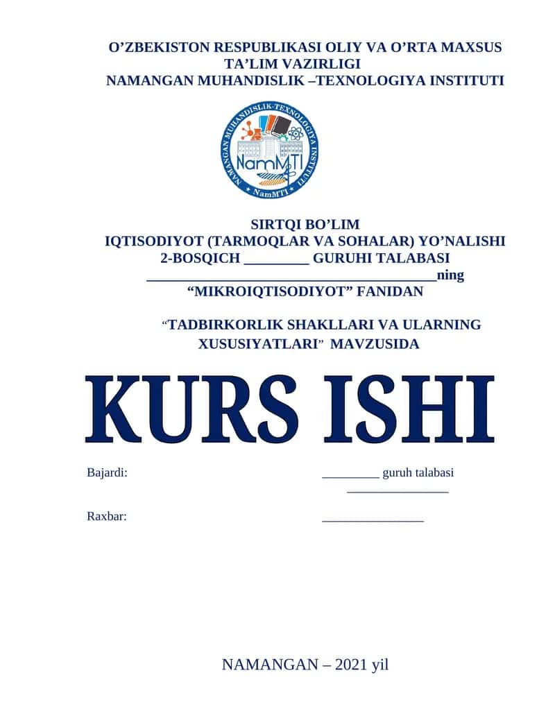 TADBIRKORLIK SHAKLLARI VA ULARNING XUSUSIYATLARI