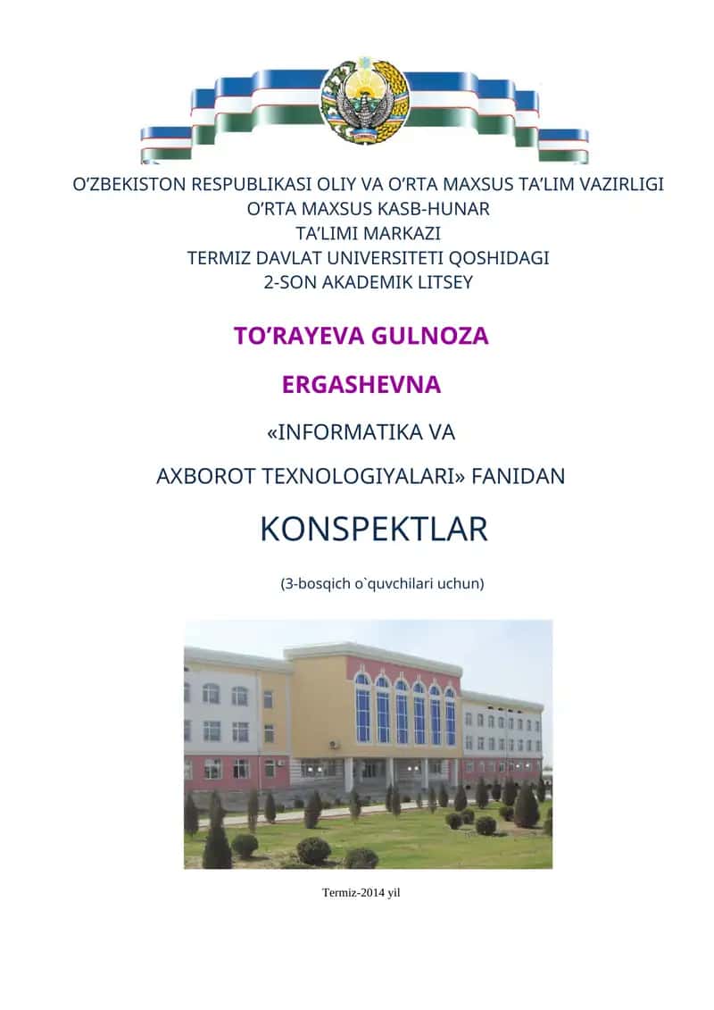 Informatika va axborot texnologiyalari konspektlari