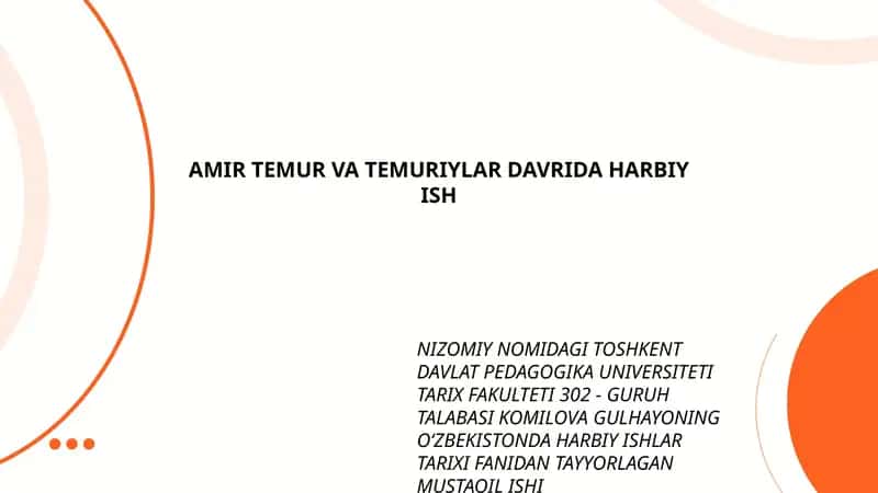 Oʻzbekistonda Harbiy Ishlar Tarixi Fanidan Tayyorlagan Mustaqil Ish