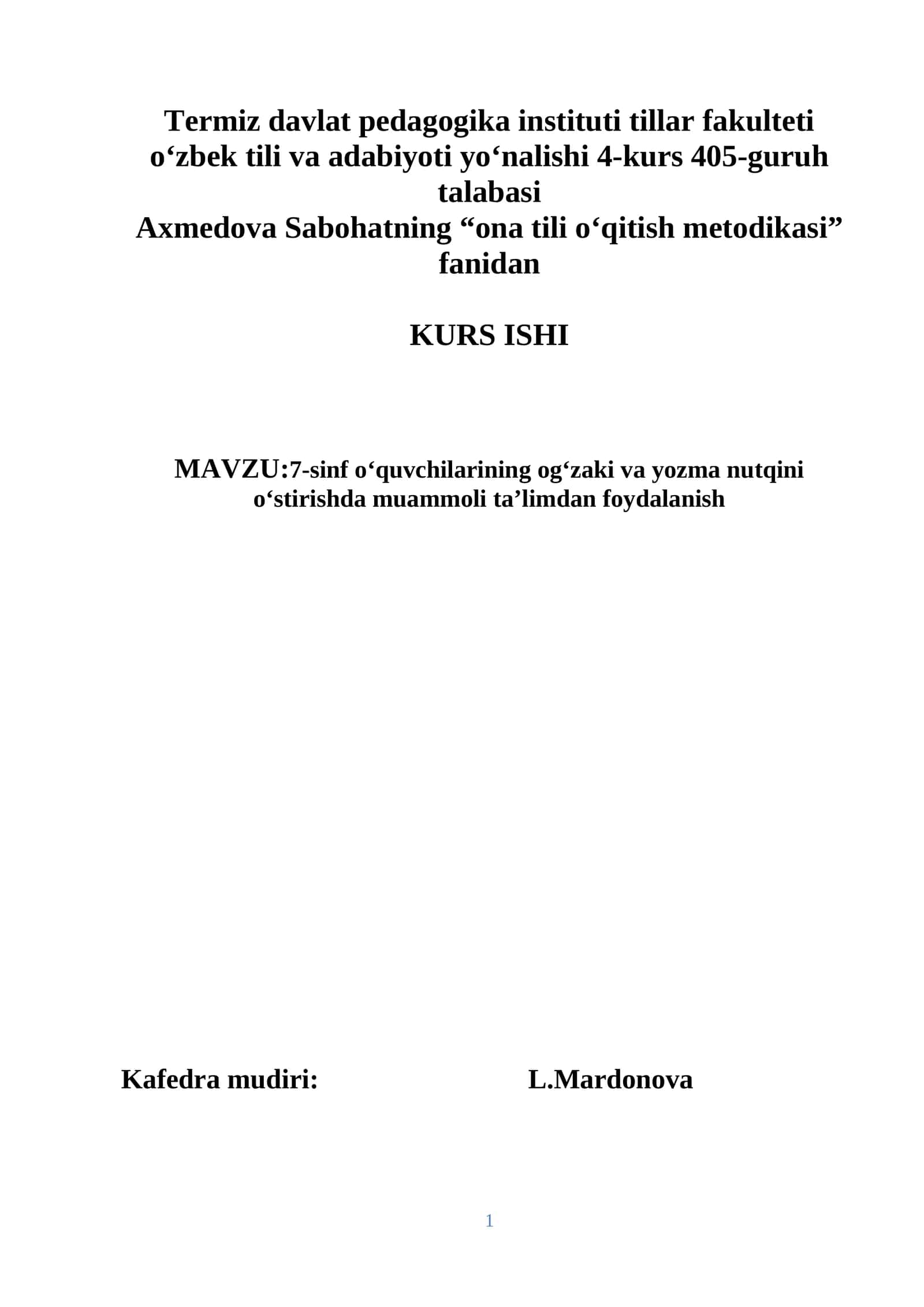 Sabohatning “ona tili o‘qitish metodikasi” fanidan