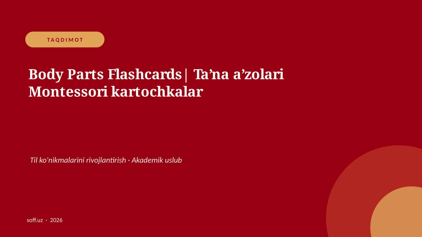 Body Parts Flashcards| Ta’na a’zolari Montessori kartochkalar