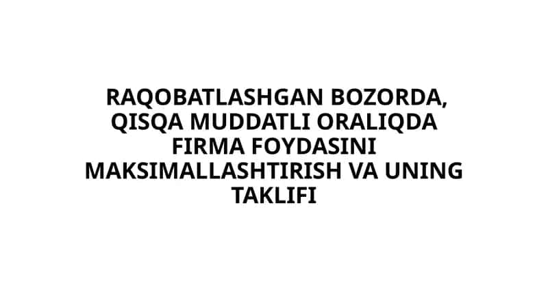 Raqobatlashgan bozorda