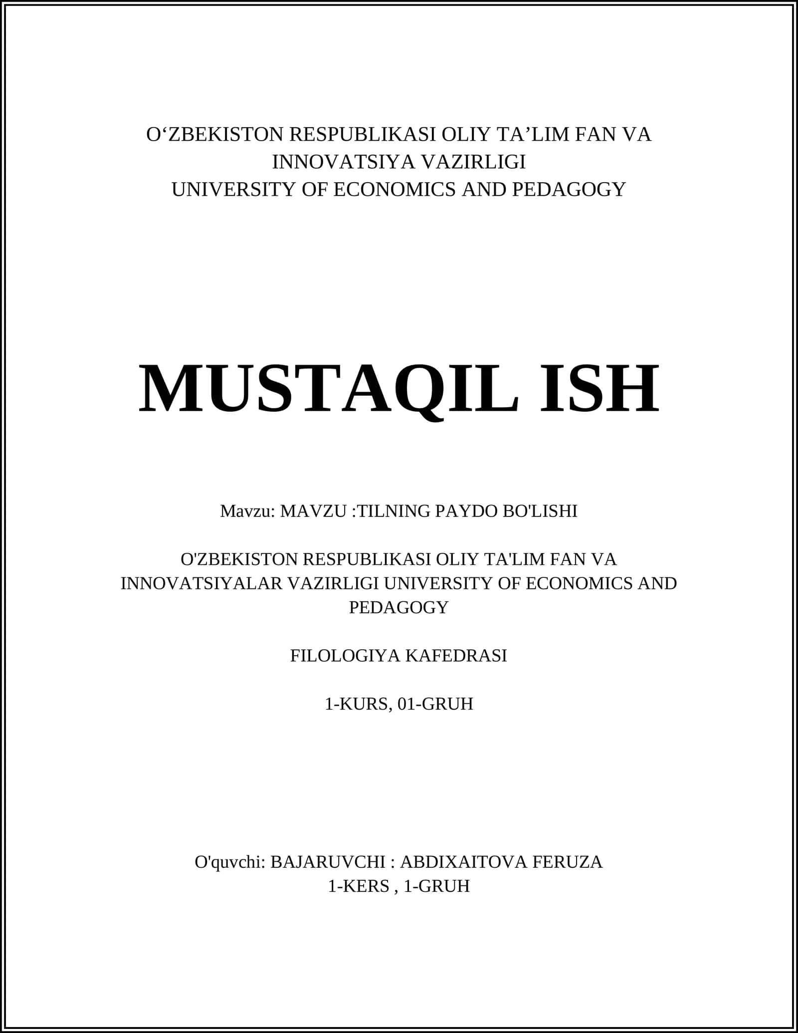 Tilning Paydo Bo'lishi