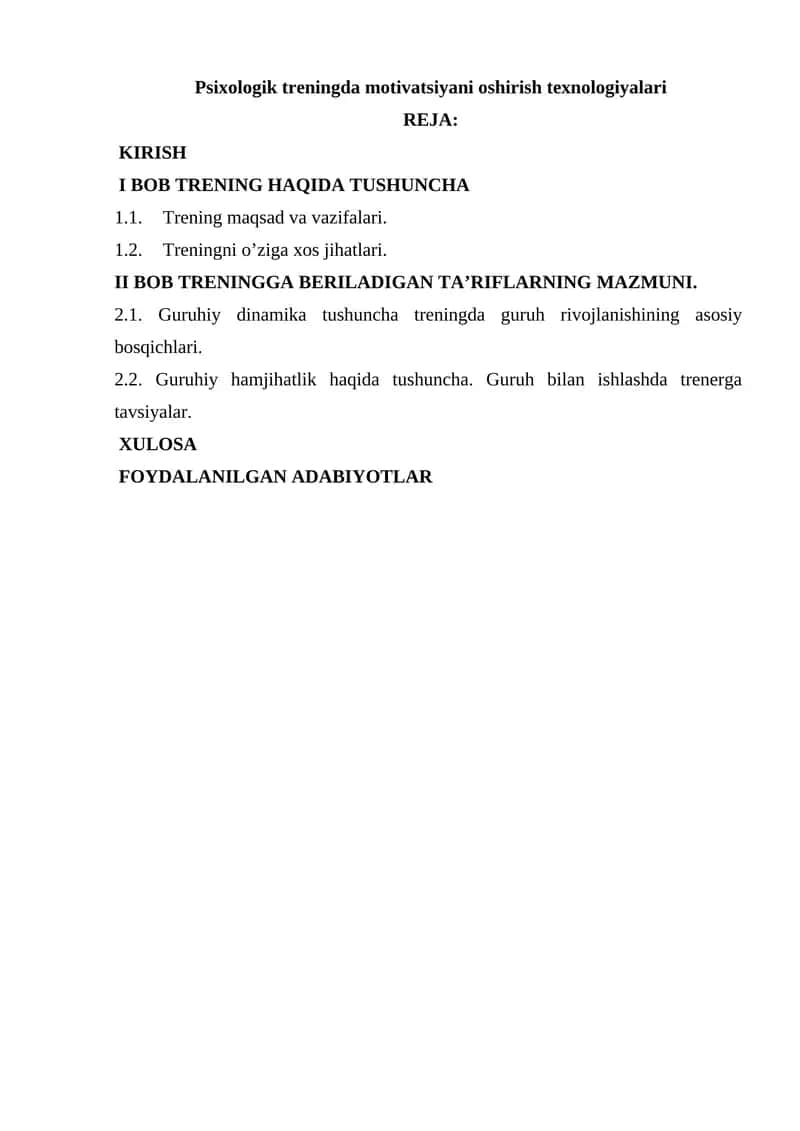 Psixologik treningda motivatsiyani oshirish texnologiyalari
