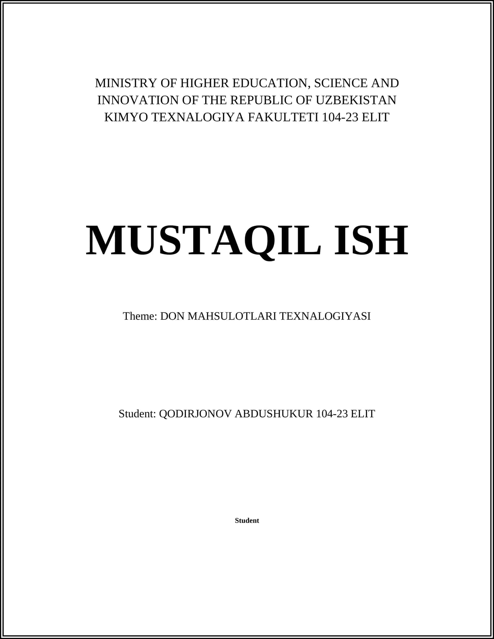 DON MAHSULOTLARI TEXNALOGIYASI