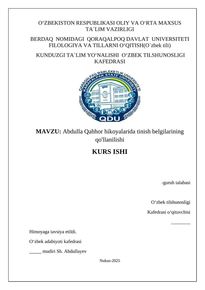 Abdulla Qahhor hikoyalarida tinish belgilarining qo'llanilishi