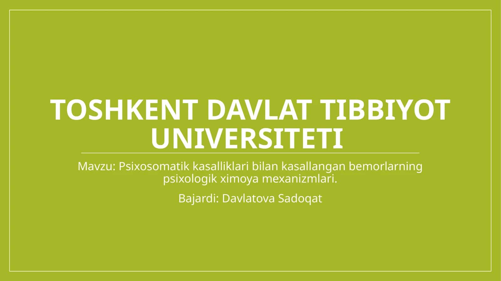 Psixosomatikkasalliklarbilankasallanganbemorlarningpsixologikximoyamexanizmlari