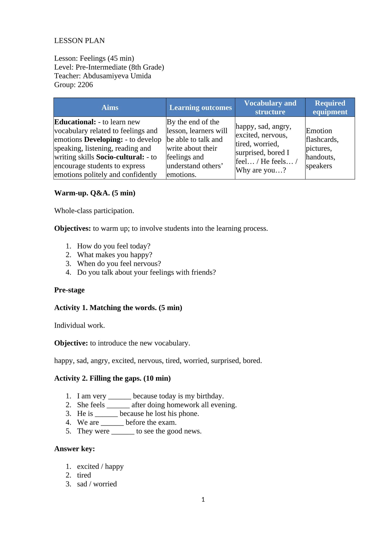 LESSON PLAN: Feelings