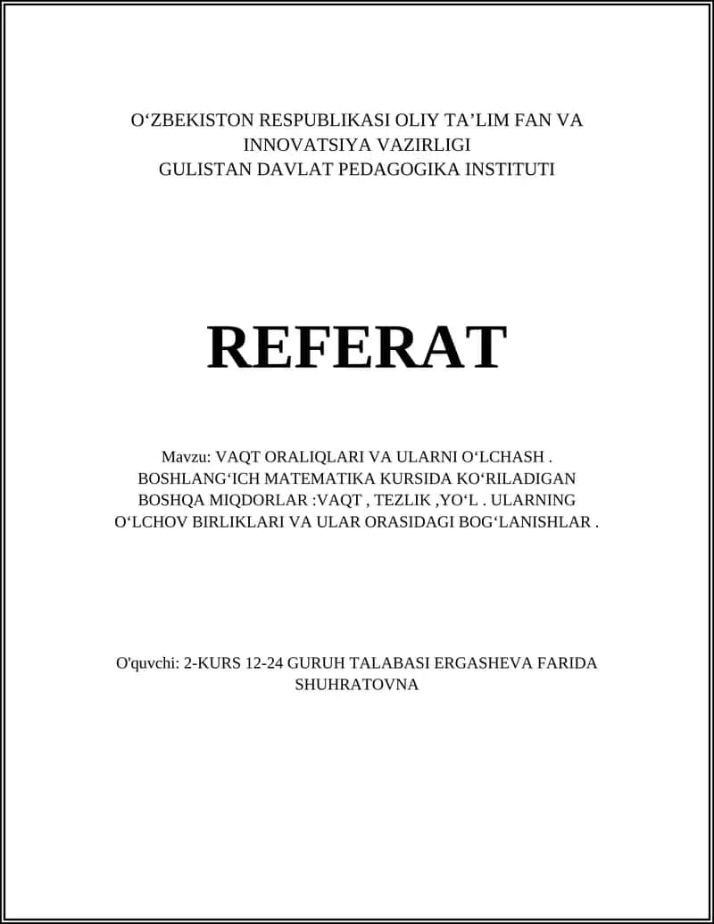 VAQT ORALIQLARI VA ULARNI OʻLCHASH