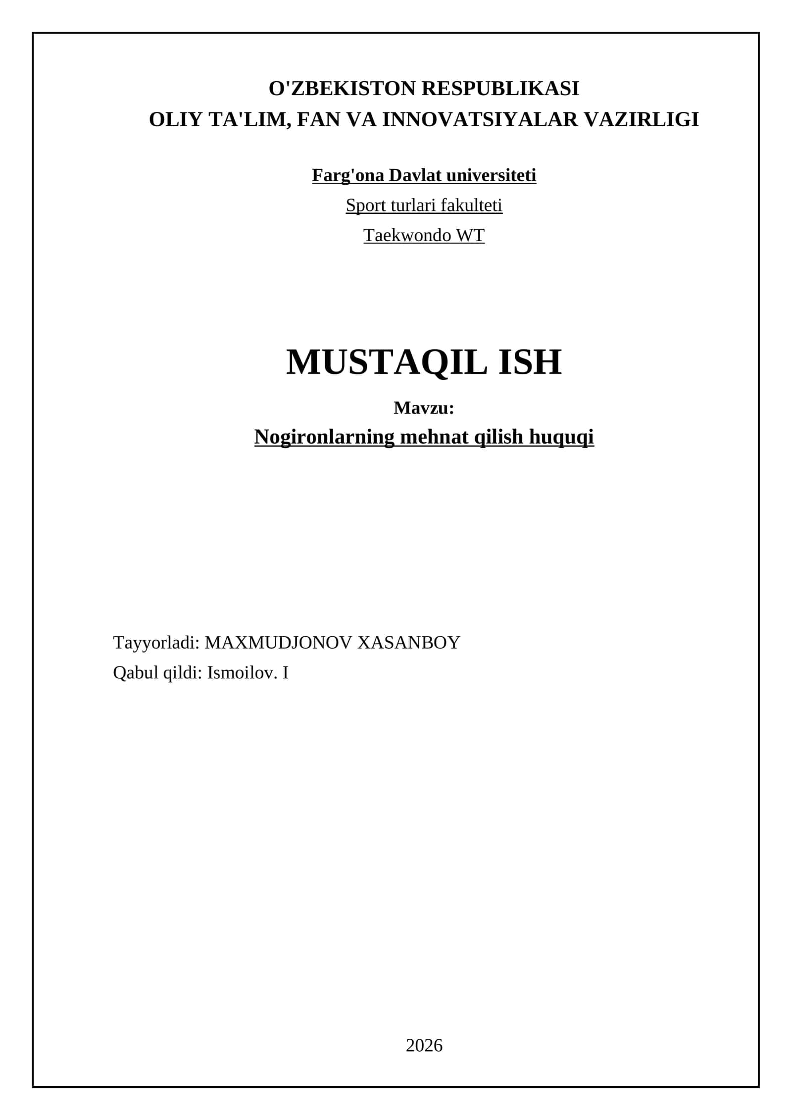 Nogironlarning mehnat qilish huquqi
