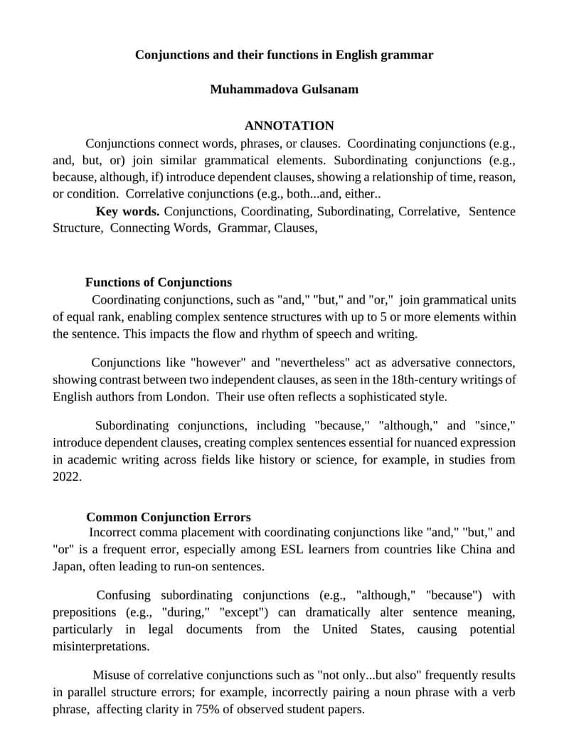 Conjunctions and their functions in English grammar